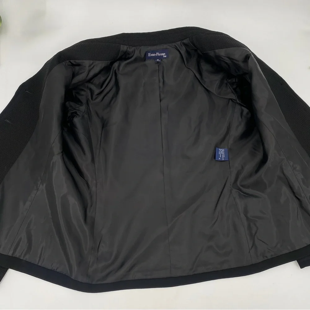 Evan-Picone Blazer Suit Jacket 16 Womens Black Waffle Texture 3 Button Career - Picture 7 of 12